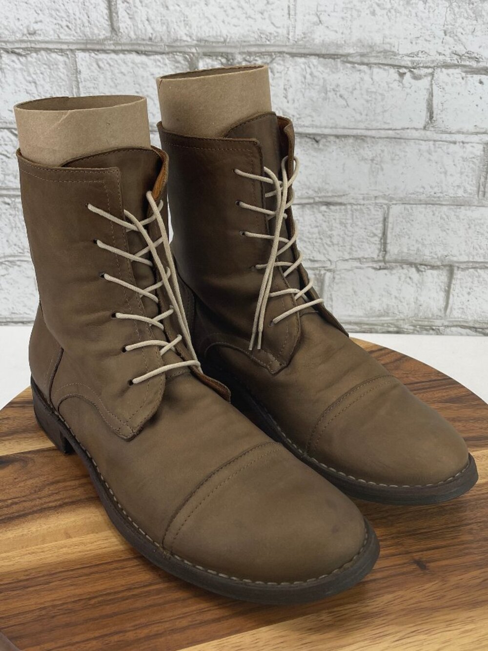 Florentini + Baker Mens Sz. 10 Light Brown Leather Cap Toe Lace Up Boots Italy - Picture 7 of 16